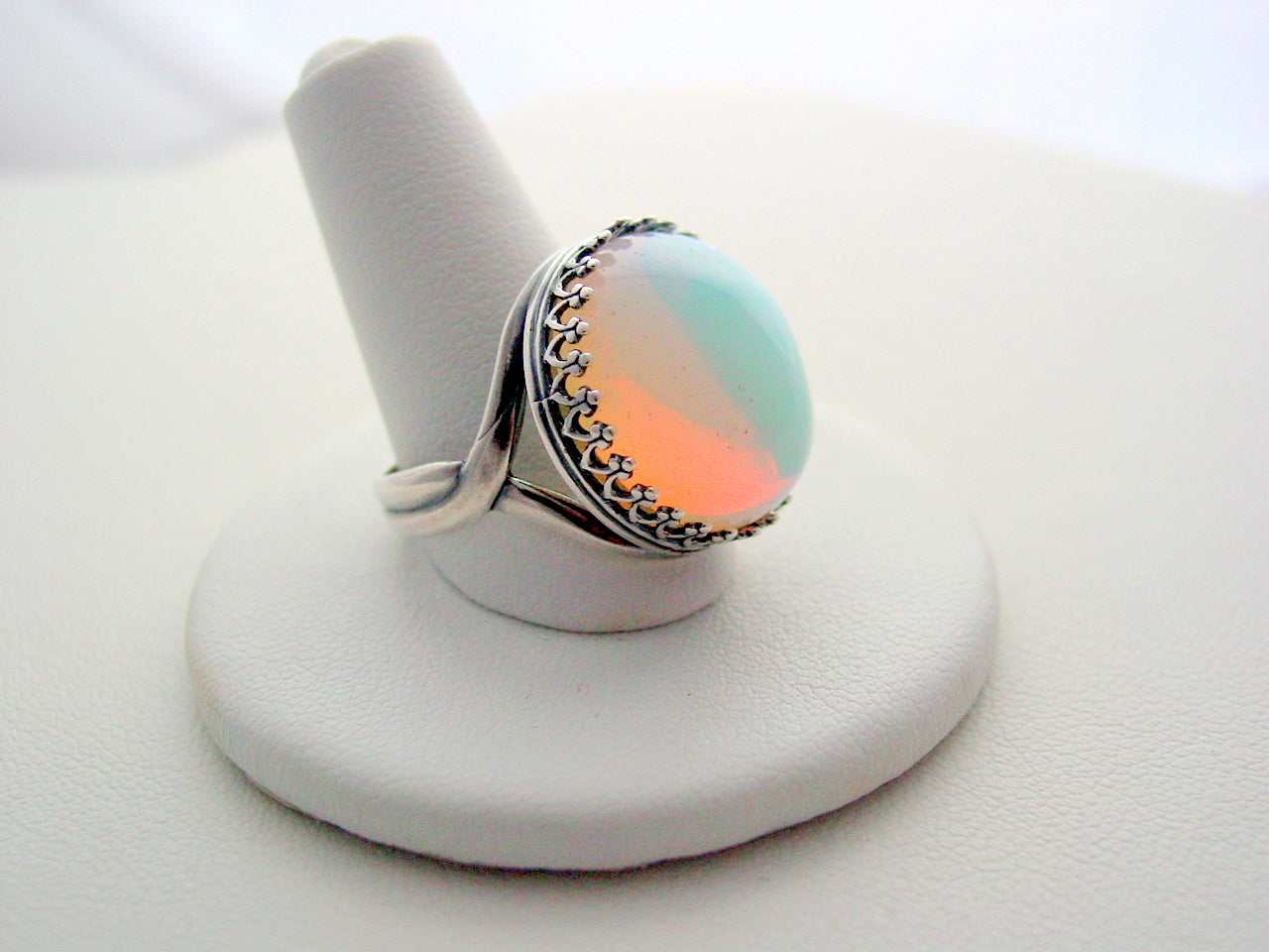 Opalite Ring Rainbow Colors Crown Design Oxidized Finish