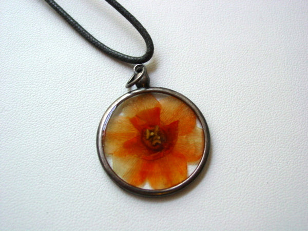 Orange Daffodil Necklace Dried Pressed Flower In Resin Necklace
