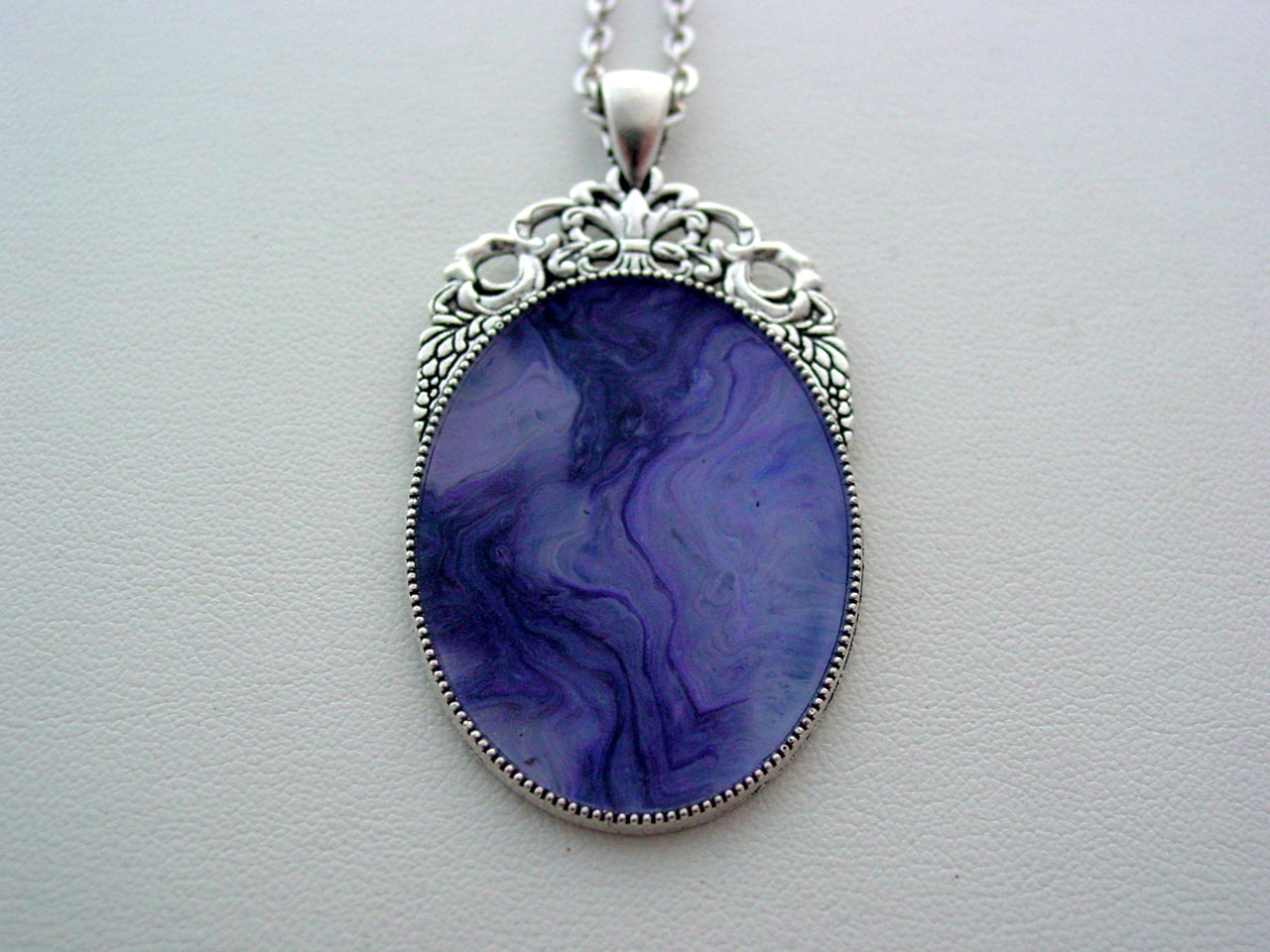 Fluid Art Necklace Purple Original Wearable Organic Jewelry Dirty Pour Pendant (p4013)