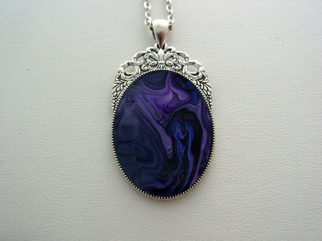 Fluid Art Necklace Purple Original Wearable Organic Jewelry Dirty Pour Pendant (p4016)