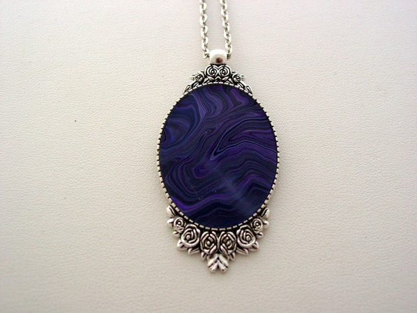 Fluid Art Necklace Purple Original Wearable Organic Jewelry Dirty Pour Necklace With Chain (p4019)