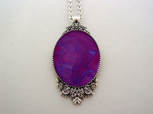 Fluid Art Necklace Pink Original Wearable Organic Jewelry Dirty Pour Necklace With Chain (p4020)