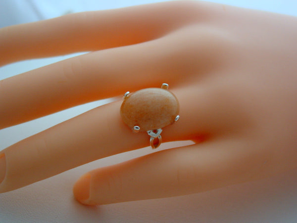 Sterling Silver Peach Aventurine Ring Gemstone Natural Polished Sterling Silver Ring 925 Bezel Ring Sizes 6 thru 8