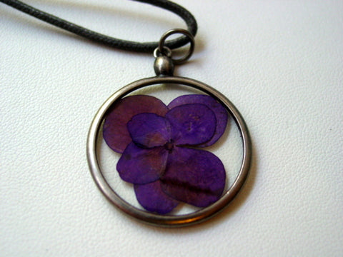 Purple Hydrangea Necklace Purple Dried Pressed Flower Pendant (2)