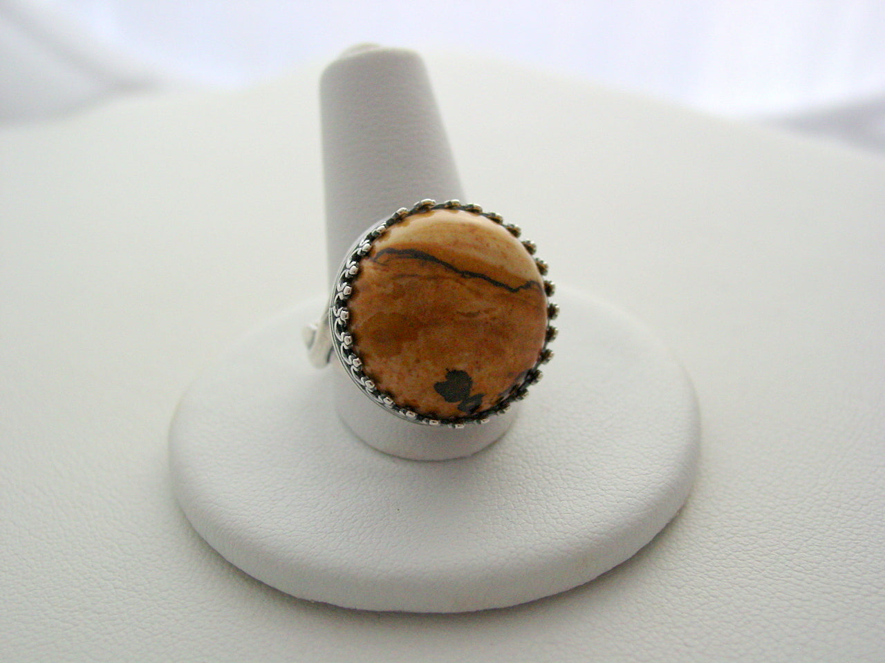 Sandy Jasper Gemstone Ring Crown Design Ring Oxidized Finish