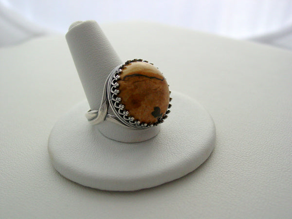 Sandy Jasper Gemstone Ring Crown Design Ring Oxidized Finish