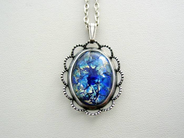 Fire Opal Necklace Sea Blue Vintage Fire Opal Crown Design Necklace Fi –  JJsCollections