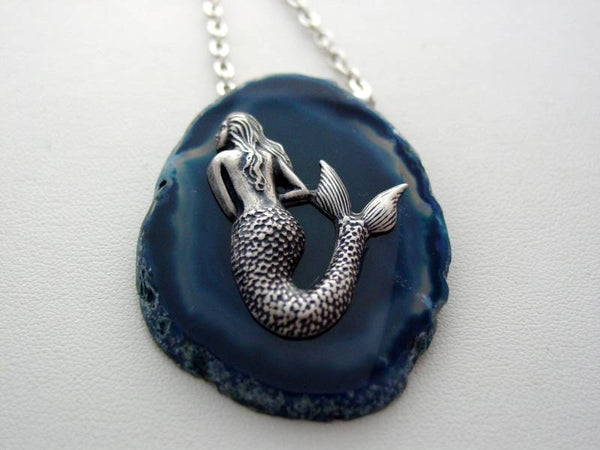 Mermaid Agate Geode Natural Blue Teal Agate Polished Pendant