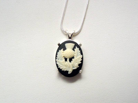 Sterling Silver Cameo Thistle Necklace Scotland's National Flower Necklace