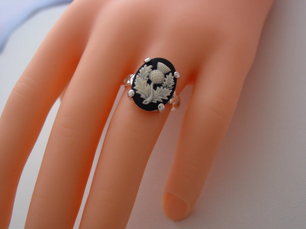Sterling Silver Thistle Ring Scotland's National Flower Outlander Thistle Sterling Silver Cameo Ring