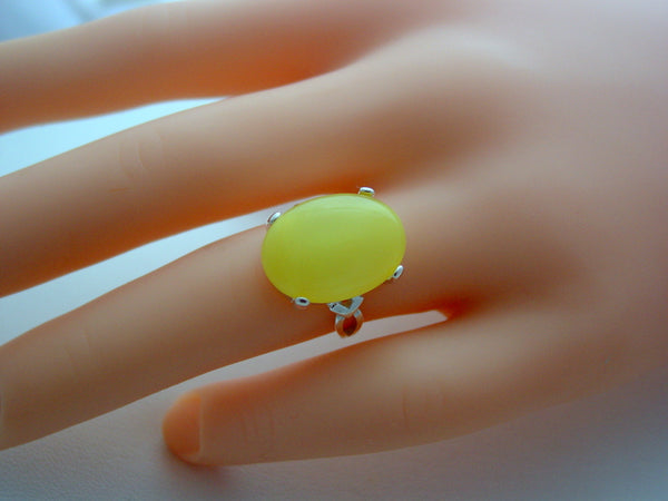 Yellow Moonstone Sterling Silver Ring Natural Polished Gemstone Sterling Silver Ring Bezel Ring Sizes 6 thru 8